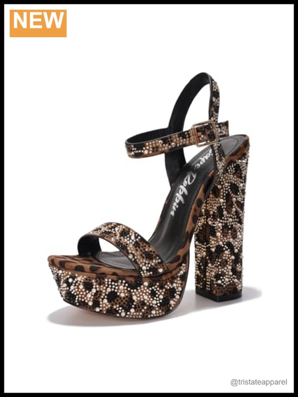 Rhinestone Platform Heeled Sandals Chunky Ankle Strap Faux Leather Dressy